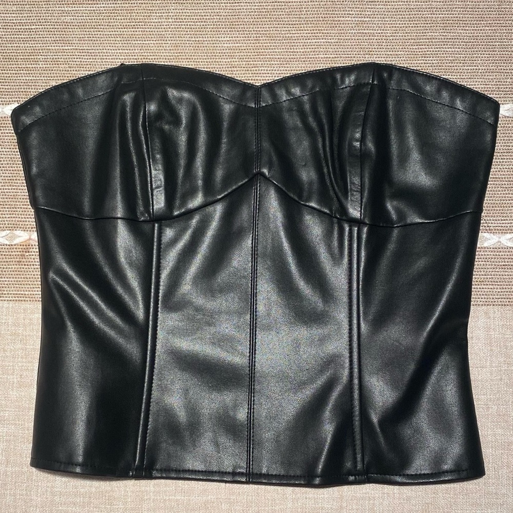Anthropologie (Eri+Ali) black faux leather bustier top, size S, NWT, Never worn